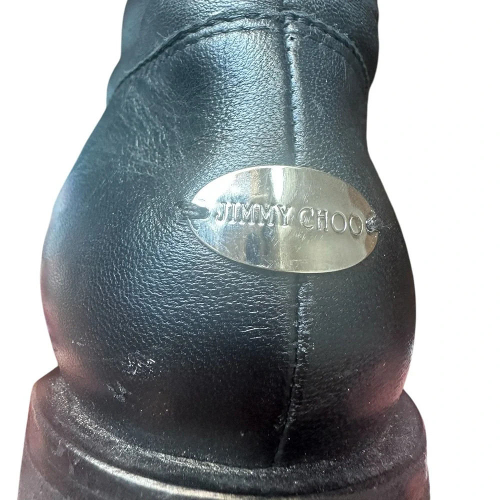 JIMMY CHOO LONDON WYLIE EAGLE BIRD LEATHER BOOT BLACK MOTO - Picture 7 of 16